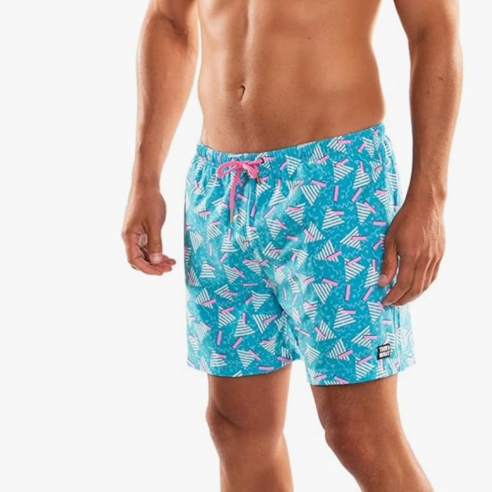 THIRD WAVE Mens Swimming Trunks Blue/Pink w/compression liner  size: Medium